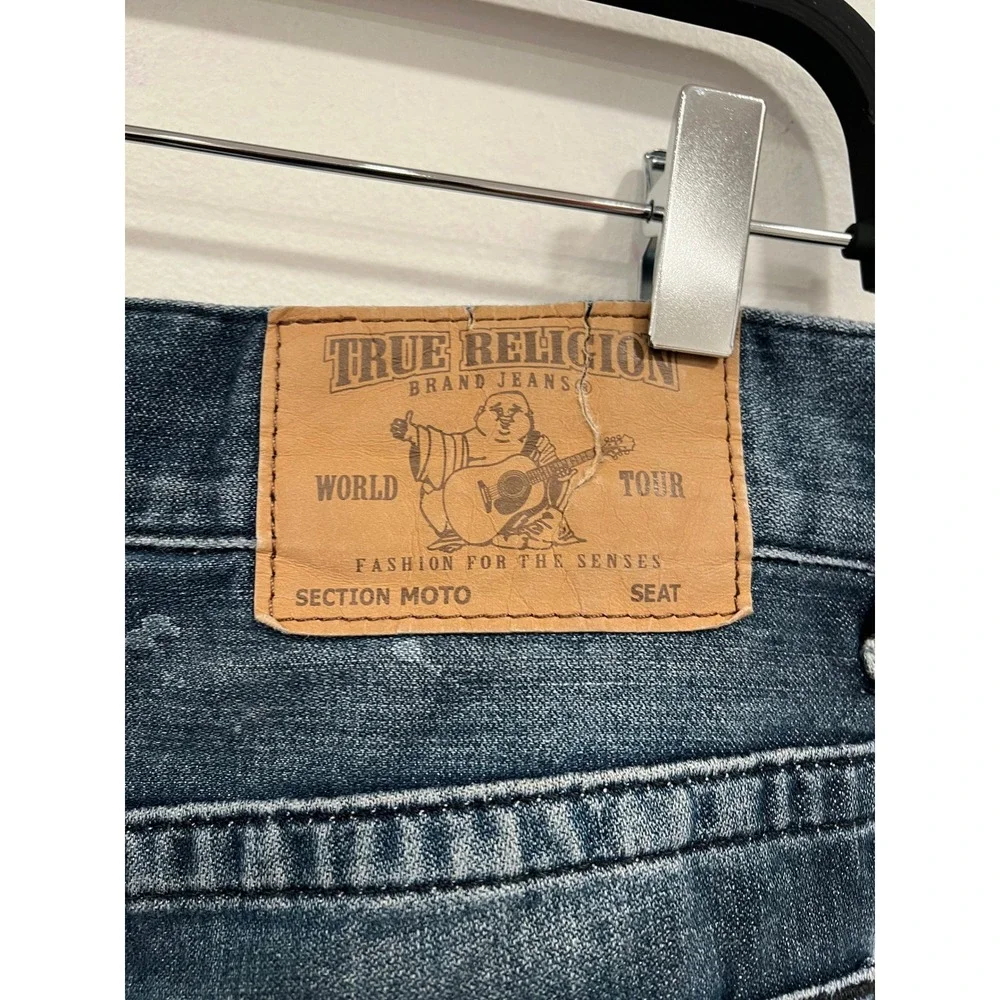 True Religion Mens Rocco Moto Skinny Jeans SZ 27 Paint Splatter Distressed Denim